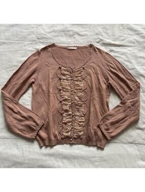 Axes Femme Mauve Pink Lace Ruffle Rosette Pearl Cardigan Size M Japan